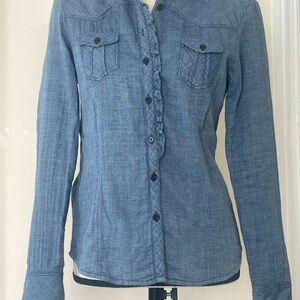 Gap Gray-Blue Western Cowgirl Fall Button-Up Shirt with Ruffle Detail XS-S